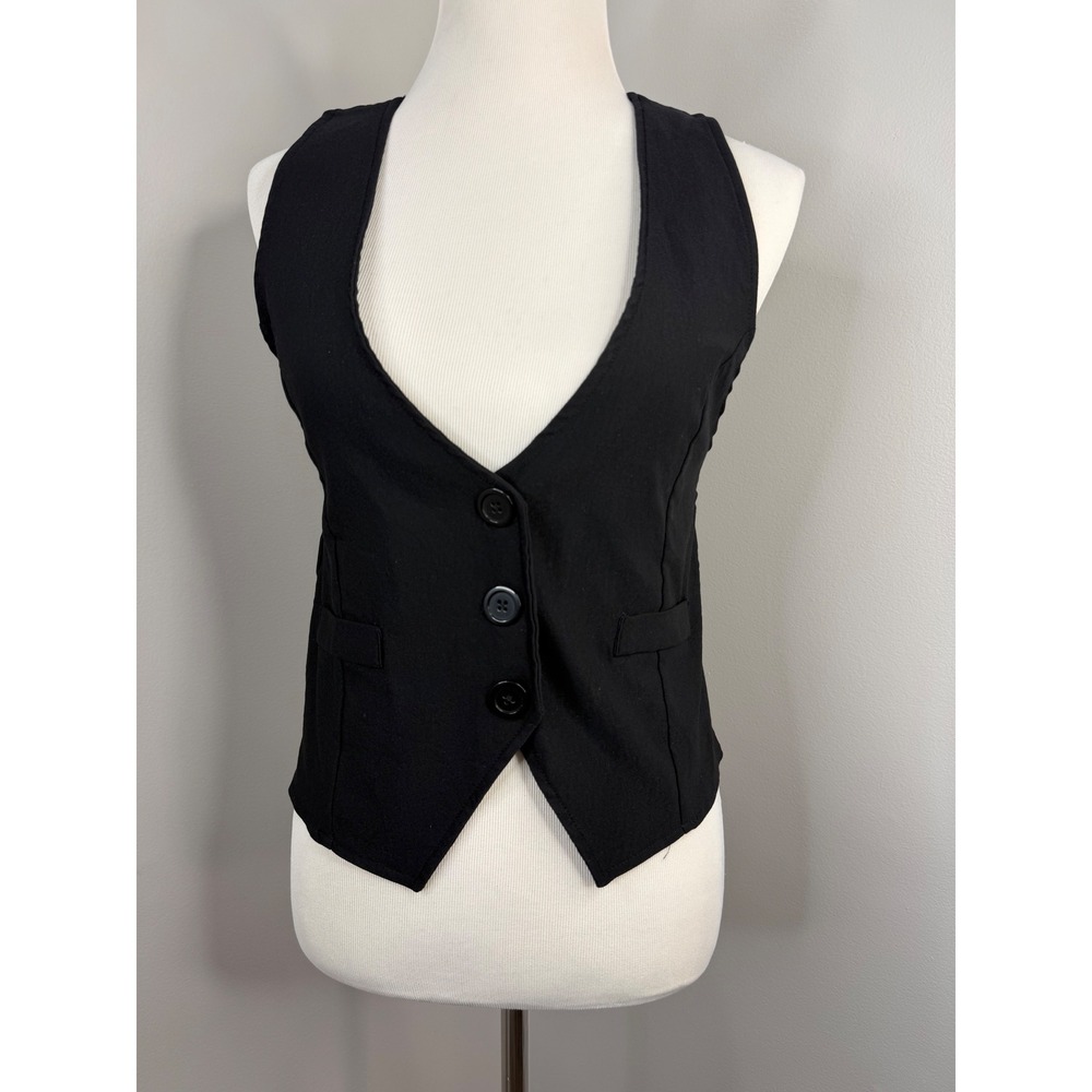 Design by Olivia Womens Black Button Up Tailored Vest Cinch Back Large MHVE1008